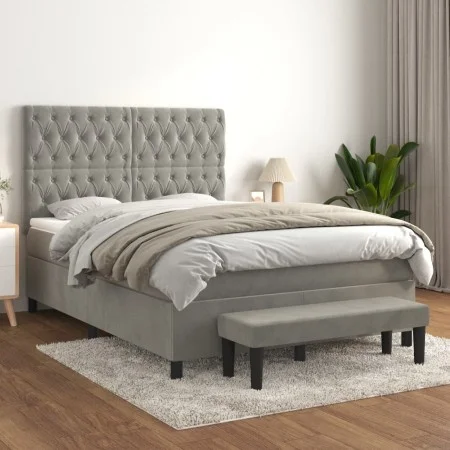 Box spring bed with light gray velvet mattress 140x190 cm by , Beds and slatted bases - Ref: Foro24-3138019, Price: 585,49 €,...