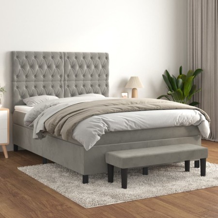 Boxspringbett mit hellgrauer Samtmatratze 140x190 cm von , Betten und Lattenroste - Ref: Foro24-3138019, Preis: 594,34 €, Rab...