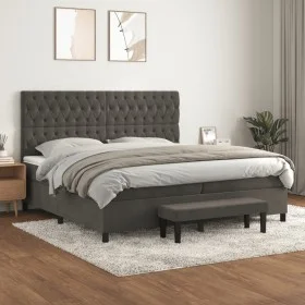 Box spring bed with dark gray velvet mattress 200x200 cm by , Beds and slatted bases - Ref: Foro24-3138044, Price: 718,14 €, ...