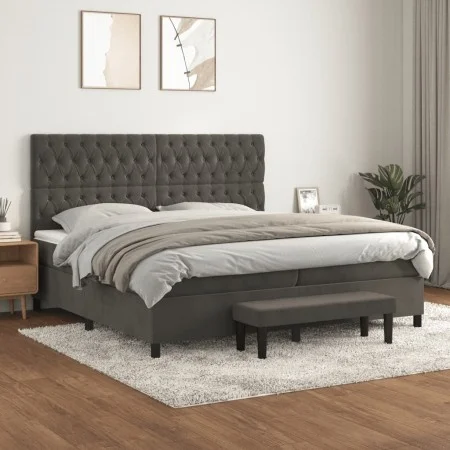 Box spring bed with dark gray velvet mattress 200x200 cm by , Beds and slatted bases - Ref: Foro24-3138044, Price: 718,14 €, ...