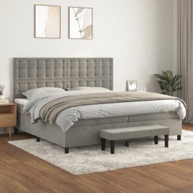 Cama box spring con colchón terciopelo gris claro 200x200 cm
