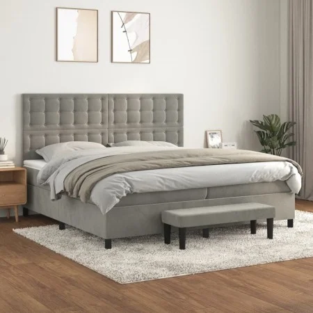Box spring bed with light gray velvet mattress 200x200 cm by , Beds and slatted bases - Ref: Foro24-3138103, Price: 717,30 €,...