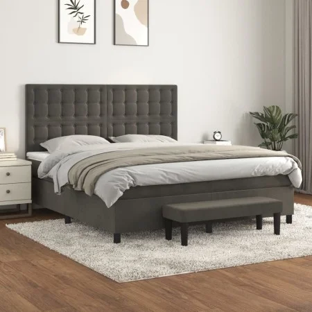 Box spring bed with dark gray velvet mattress 160x200 cm by , Beds and slatted bases - Ref: Foro24-3138092, Price: 561,09 €, ...