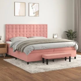 Box spring bed with pink velvet mattress 200x200 cm by , Beds and slatted bases - Ref: Foro24-3138108, Price: 690,58 €, Disco...