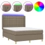 Box spring bed with mattress and LED lights taupe gray fabric 140x200 cm by , Beds and slatted bases - Ref: Foro24-3139201, P...