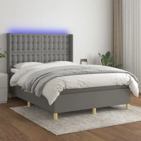 Boxspringbettmatratze und LED-Leuchten dunkelgrauer Stoff 140x200 cm von , Betten und Lattenroste - Ref: Foro24-3139198, Prei...