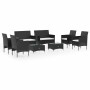 Set de muebles de jardín 8 pzas y cojines ratán sintético negro