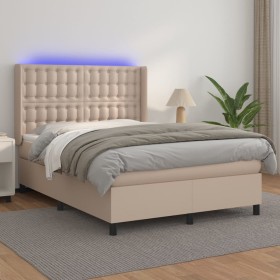 Cama box spring colchón LED cuero sintético capuchino 140x200cm