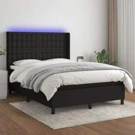 Box spring bed mattress and LED lights black fabric 140x200 cm by , Beds and slatted bases - Ref: Foro24-3138639, Price: 520,...