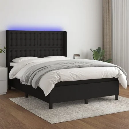 Box spring bed mattress and LED lights black fabric 140x200 cm by , Beds and slatted bases - Ref: Foro24-3138639, Price: 520,...