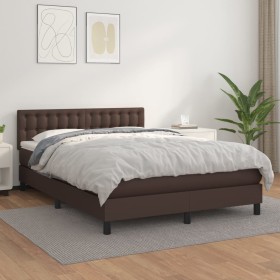 Cama box spring con colchón cuero sintético marrón 140x200cm