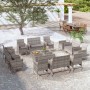 Set de muebles de jardín 16 pzas y cojines ratán sintético gris