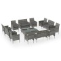 Set de muebles de jardín 16 pzas y cojines ratán sintético gris