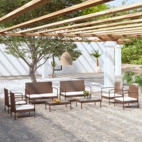 Set muebles de jardín 8 piezas y cojines ratán sintético marrón en Conjuntos de jardín | Comprar online en Foro24