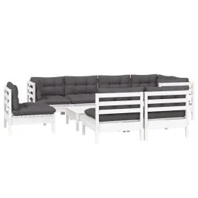 Garden furniture 9 pieces and white cushions solid pine wood by , Garden sets - Ref: Foro24-3096473, Price: 729,64 €, Discoun...