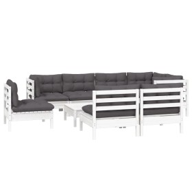 Muebles de jardín 9 pzas y cojines blanco madera maciza de pino de , Conjuntos de jardín - Ref: Foro24-3096473, Precio: 738,9...
