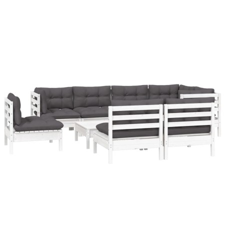 Muebles de jardín 9 pzas y cojines blanco madera maciza de pino de , Conjuntos de jardín - Ref: Foro24-3096473, Precio: 738,9...