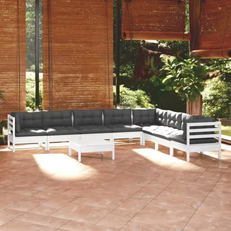 Garden furniture 9 pieces and white cushions solid pine wood by , Garden sets - Ref: Foro24-3096810, Price: 729,59 €, Discoun...