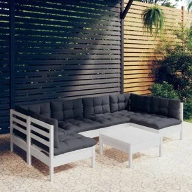 Gartenmöbel 7-teilig und weiße Kissen aus massivem Kiefernholz von , Gartensets - Ref: Foro24-3097158, Preis: 570,94 €, Rabat...