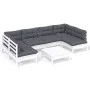 Gartenmöbel 7-teilig und weiße Kissen aus massivem Kiefernholz von , Gartensets - Ref: Foro24-3097158, Preis: 570,88 €, Rabat...