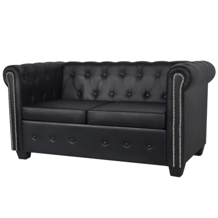 2-seater Chesterfield sofa in black synthetic leather by vidaXL, Sofas - Ref: Foro24-242369, Price: 436,46 €, Discount: %