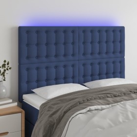 Headboard with LED lights blue fabric 144x5x118/128 cm by , Headboards and footboards - Ref: Foro24-3122862, Price: 109,52 €,...