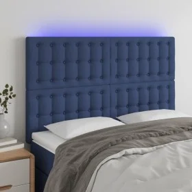 Headboard with LED lights blue fabric 144x5x118/128 cm by , Headboards and footboards - Ref: Foro24-3122862, Price: 104,67 €,...