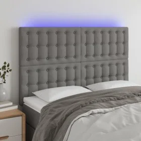 Headboard with LED lights dark gray fabric 144x5x118/128 cm by , Headboards and footboards - Ref: Foro24-3122857, Price: 126,...