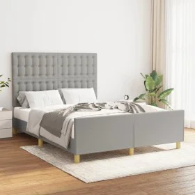 Light gray fabric bed frame with headboard 140x200 cm by , Beds and slatted bases - Ref: Foro24-3125381, Price: 223,70 €, Dis...