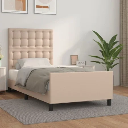 Cappuccino synthetic leather headboard bed frame 80x200cm by , Beds and slatted bases - Ref: Foro24-3125542, Price: 139,56 €,...