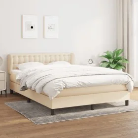 Box spring bed with cream fabric mattress 140x190 cm by , Beds and slatted bases - Ref: Foro24-3126562, Price: 415,20 €, Disc...
