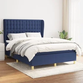 Box spring bed with blue fabric mattress 140x190 cm by , Beds and slatted bases - Ref: Foro24-3128843, Price: 513,79 €, Disco...