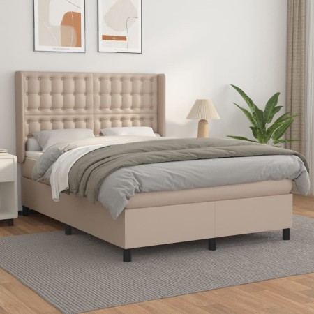 Cama box spring con colchón cuero sintético capuchino 140x200cm de , Camas y somieres - Ref: Foro24-3132506, Precio: 522,37 €...