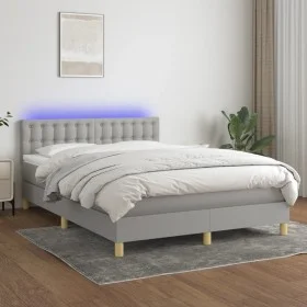Box spring bed mattress and LED lights light gray fabric 140x190 cm by , Beds and slatted bases - Ref: Foro24-3134029, Price:...