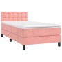 Cama box spring colchón y LED terciopelo rosa 80x200 cm