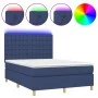 Cama box spring colchón y luces LED tela azul 140x190 cm de , Camas y somieres - Ref: Foro24-3135755, Precio: 500,32 €, Descu...