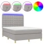 Box spring bed mattress and LED lights light gray fabric 140x200 cm by , Beds and slatted bases - Ref: Foro24-3135757, Price:...