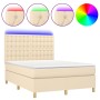 Cama box spring colchón y luces LED tela crema 140x200 cm de , Camas y somieres - Ref: Foro24-3135762, Precio: 533,68 €, Desc...