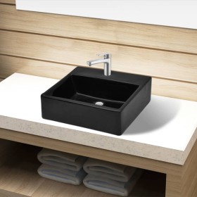 Quadratisches Keramikwaschbecken mit schwarzem Wasserhahn/Ablaufloch von vidaXL, Sinkt - Ref: Foro24-141941, Preis: 69,97 €, ...