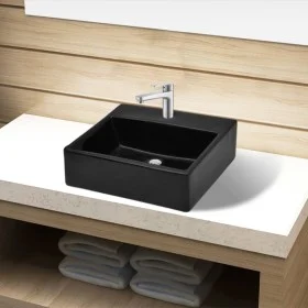 Square ceramic sink with black faucet/drain hole by vidaXL, Sinks - Ref: Foro24-141941, Price: 68,58 €, Discount: %