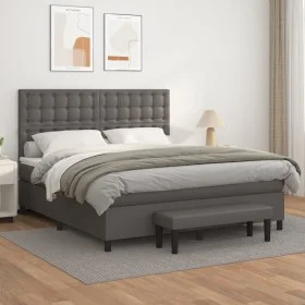 Box spring bed with gray synthetic leather mattress 180x200 cm by , Beds and slatted bases - Ref: Foro24-3137681, Price: 672,...
