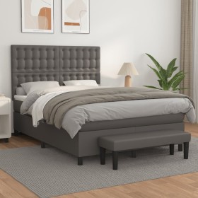 Cama box spring con colchón cuero sintético gris 140x200 cm de , Camas y somieres - Ref: Foro24-3137669, Precio: 543,39 €, De...