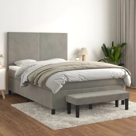 Box spring bed with light gray velvet mattress 140x200 cm by , Beds and slatted bases - Ref: Foro24-3137725, Price: 525,12 €,...