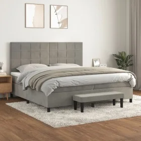Box spring bed with light gray velvet mattress 200x200 cm by , Beds and slatted bases - Ref: Foro24-3137863, Price: 685,51 €,...