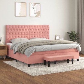 Box spring bed with pink velvet mattress 200x200 cm by , Beds and slatted bases - Ref: Foro24-3138048, Price: 752,11 €, Disco...