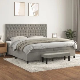Boxspringbett mit hellgrauer Samtmatratze 200x200 cm von , Betten und Lattenroste - Ref: Foro24-3138043, Preis: 730,84 €, Rab...