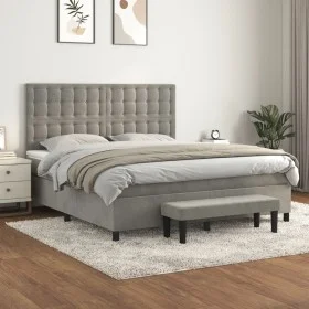 Box spring bed with light gray velvet mattress 180x200 cm by , Beds and slatted bases - Ref: Foro24-3138097, Price: 607,90 €,...