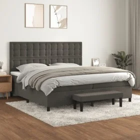 Box spring bed with dark gray velvet mattress 200x200 cm by , Beds and slatted bases - Ref: Foro24-3138104, Price: 680,70 €, ...