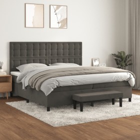 Cama box spring con colchón terciopelo gris oscuro 200x200 cm
