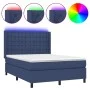 Box spring bed mattress and LED lights blue fabric 140x190 cm by , Beds and slatted bases - Ref: Foro24-3138635, Price: 516,6...